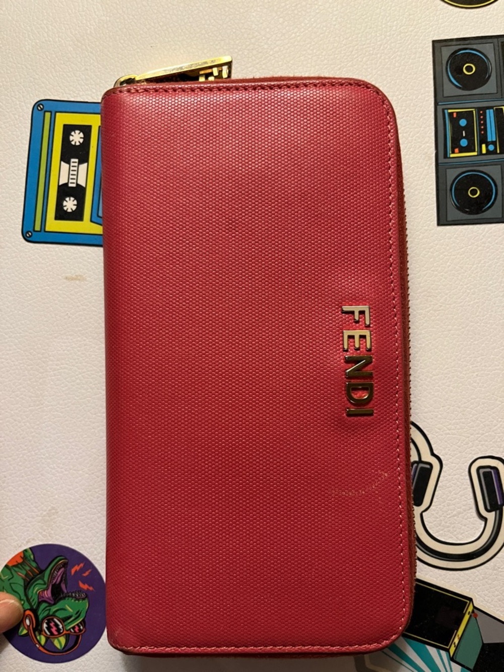 Fendi Red Zip-Around Wallet with Gold Logo